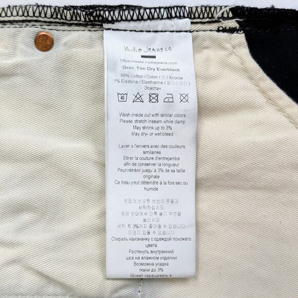 SALE Nudie Jeans Grim Tim W29 L28 Slim Straight Dry Everblack Button Fly Black - Picture 9 of 11
